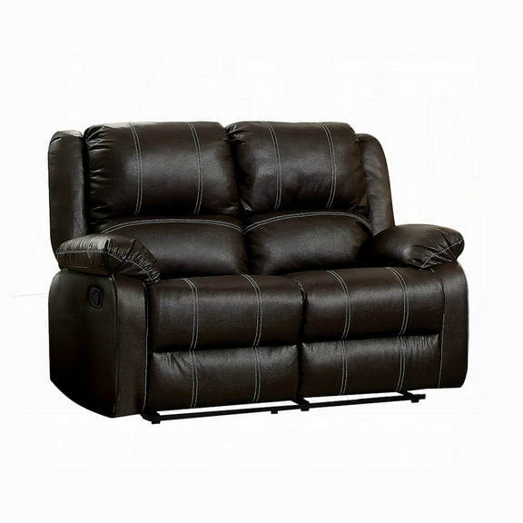 Zuru Motion Manual Recliner Loveseat, Pillow Top, Brown Faux Leather