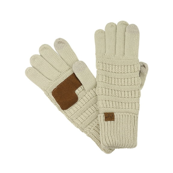 C.C Unisex Cable Knit Inner Lined Anti-Slip Touchscreen Texting Gloves, Beige