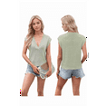thumbnail image 3 of Deep V Neck Tanks for Women Casual Cap Sleeve Sweater Vest Summer Ribbed Knitted Tank Tops Green S, 3 of 6