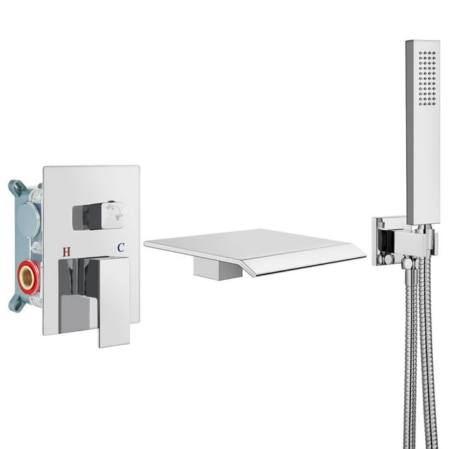 Llave de bañera Airuida de montaje en pared con cascada en cromo