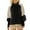 Black, variant on Ladies' Loose and Comfortable Contrasting Color Design with Lantern Sleeves Semi High Neck Long Sleeve Hoodie for Fashion,Black,S