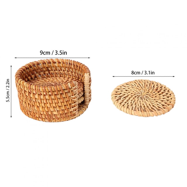 6 Posavasos Para Bebidas Con Soporte, Posavasos Absorbentes de Ratán Vintage, Posavasos para Tazas de Té, Posavasos para Tazas de Café, Tapete aislante redondo para tetera,