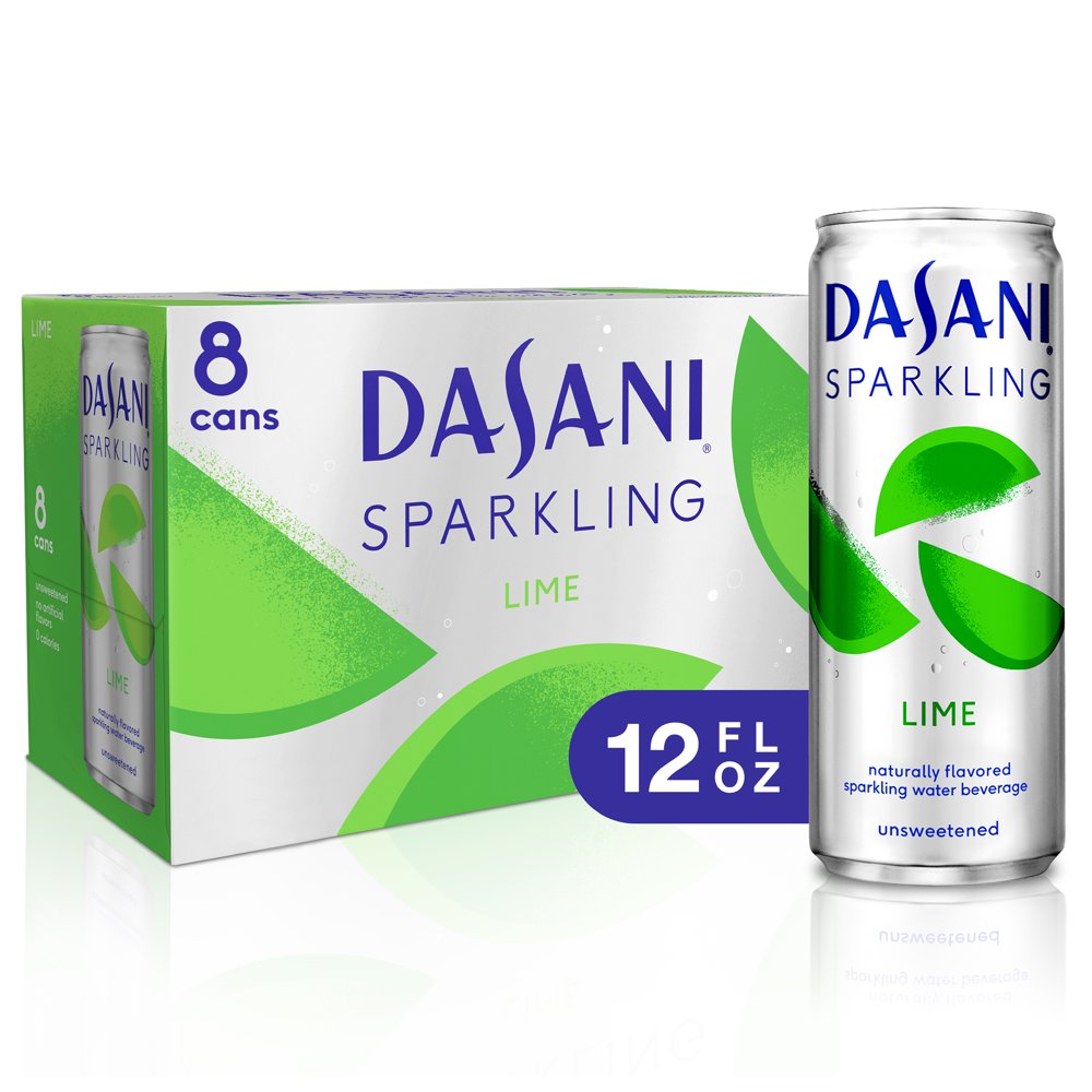 Dasani Slim Can Sparkling Water, Lime, 12 Fl Oz, 8 Count