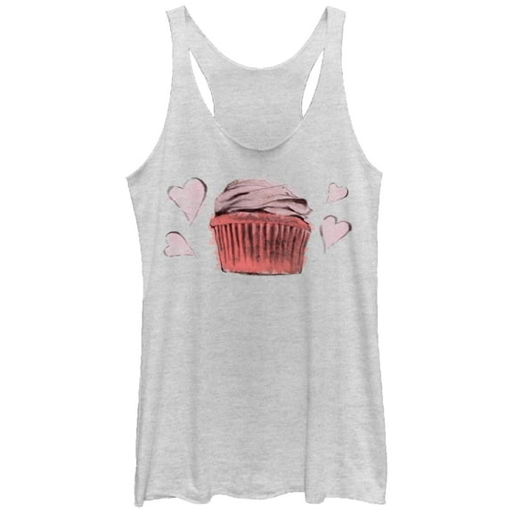 Women's Lost Gods Cupcake Hearts Racerback Tank Top White Heather Large