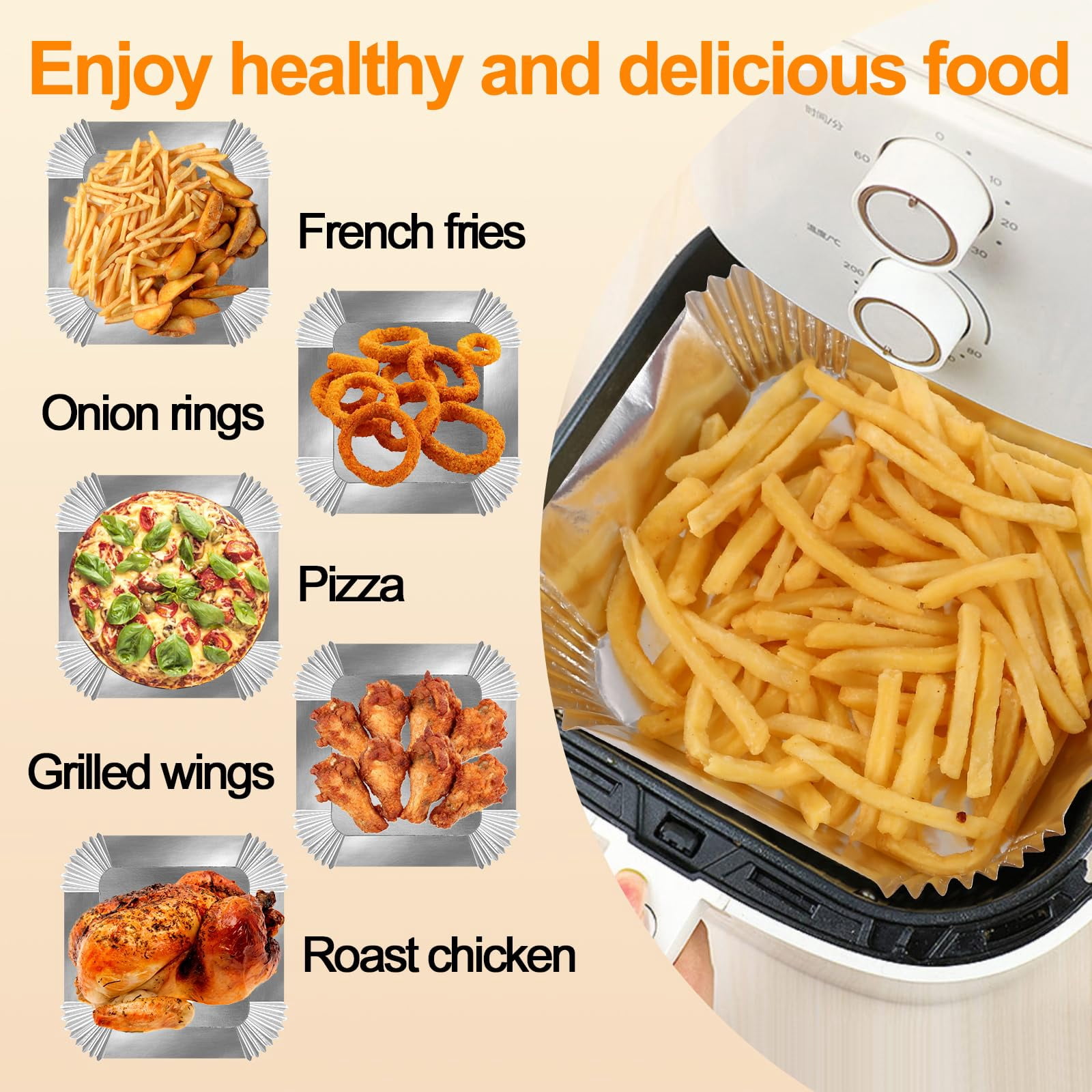 Aluminum Foil Air Fryer Liners 100Pcs, 6.3” Square Disposable Sheets for Baking Grilling Roasting, Microwave Safe Non-Stick Liner, Silver