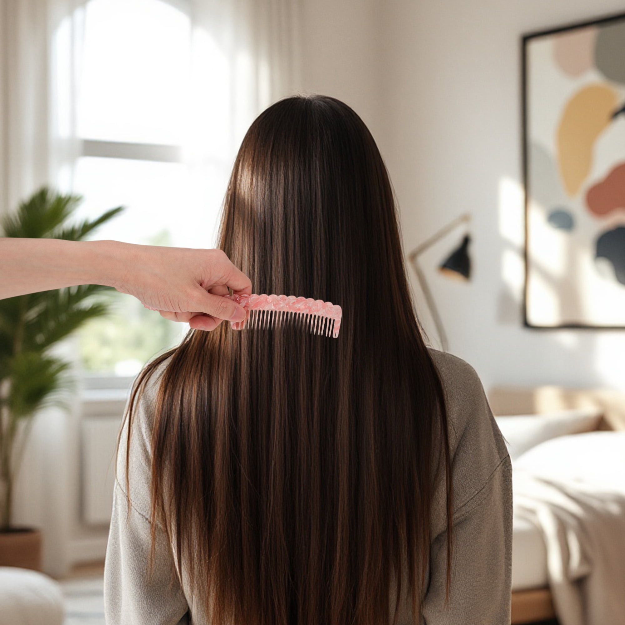 Unique Bargains 1 Pc Fashion Handle Wavy Hair Comb for All Hair Types Styles Pink