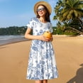 thumbnail image 4 of Disketp Rose Flowers para Vestido de Manga Corta para Mujeres, Vestidos de Verano para Mujeres, Casual y Holgado para la Playa, 4 of 6