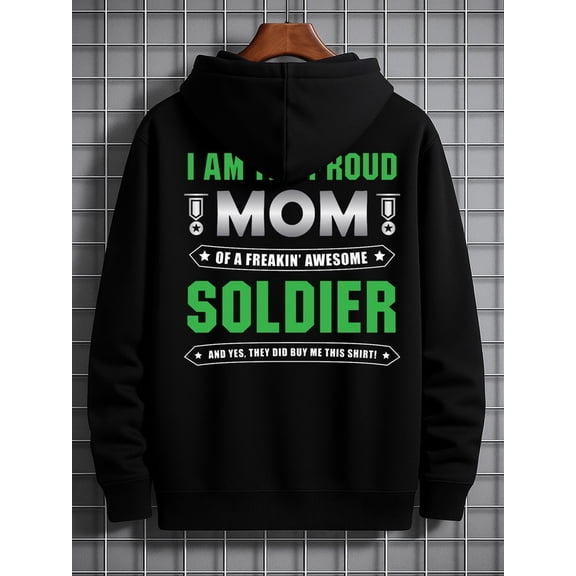 Proud Mom Soldier funny hoodies Veteran men's funny hoodies black Casual Outdoor Jogging & Fitness Training Pullover, Regular Fit, Hooded Design, Comfortable Pullover army for dad Basic Unisex hoodie