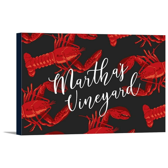 Martha's Vineyard - Black Pattern - Lantern Press Artwork (24x16 Gallery Wrapped Stretched Canvas)