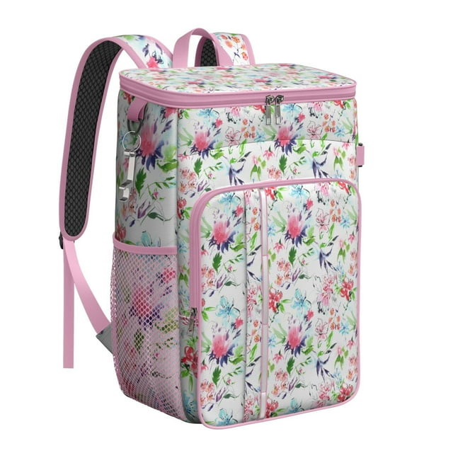 Bloom Print Floral and Skull Design Backpack Cooler - 20L High Capacity, Long-Lasting Insulation for Summer