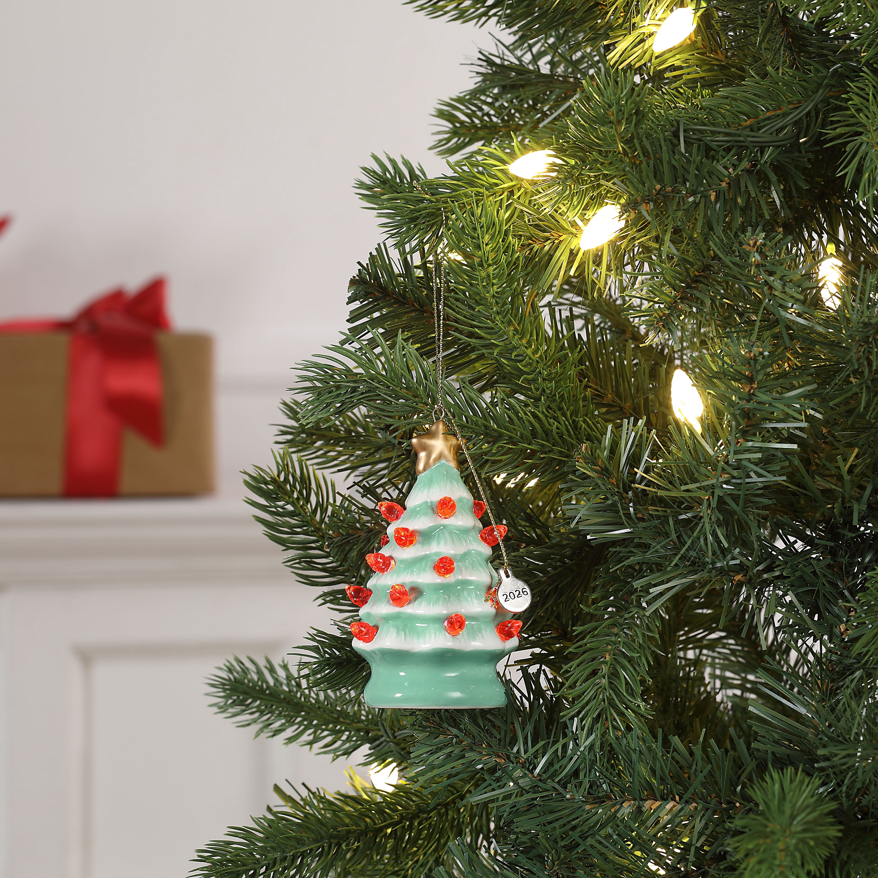 Mr. Christmas 4" Nostalgic Ceramic Lit Tree Ornament Decoration, Seafoam