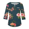 thumbnail image 3 of DDAPJ pyju Womens Floral Print Tunic Tops Plus Size Casual 3/4 Sleeve T-shirts Spring Summer Dressy V Neck Tunic Blouse with Curved Hem Hide Belly Shirt Flash Deals Today Navy L, 3 of 4