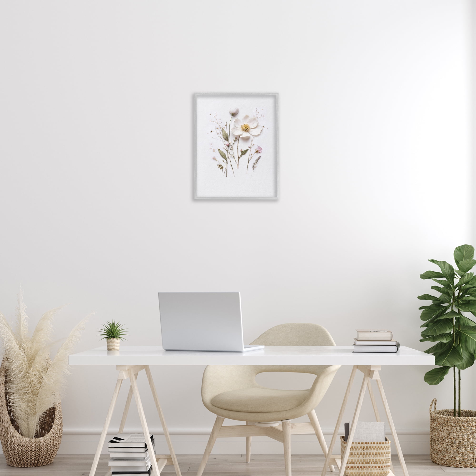 Delicate Pressed Flower Sprigs Gray Framed Giclee Art, design by Lettered and Lined