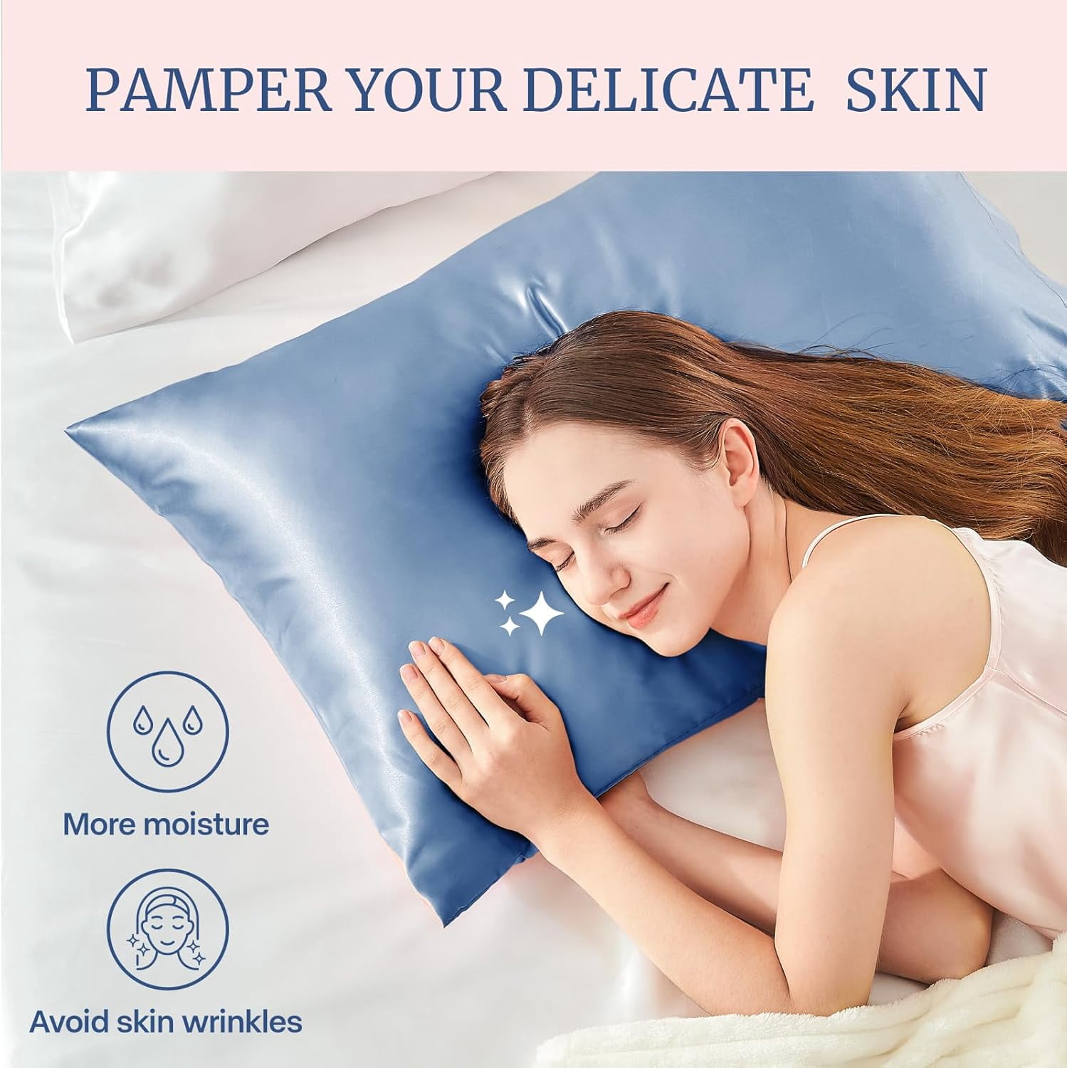 Satin Pillowcase for Hair and Skin, Super Soft and Cooling Similar to Silk Pillow Cases 2 Pack with Envelope Closure, Gift for Women Men(20"x26" Standard Size, Airy Blue)