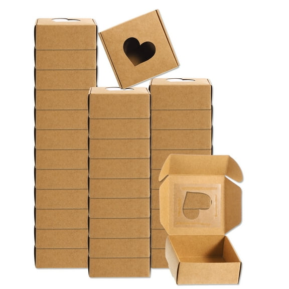 32Pcs Soap Packaging Boxes 3x3x1.2 Inch Kraft Soap Box with Window(Heart Shape, Brown)