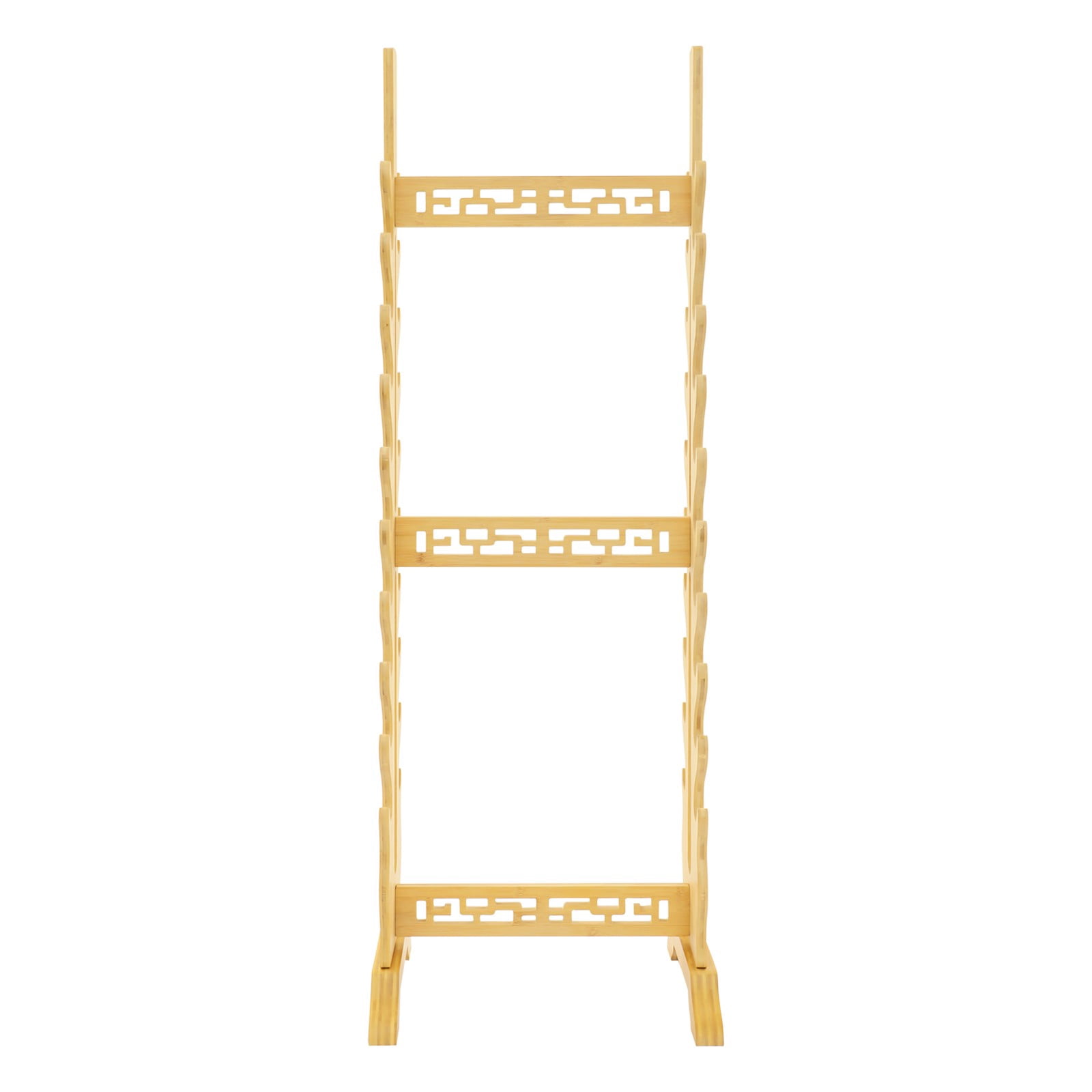 Double Sided Sword Stand, 10 Tiers Floor Standing Katana Display Rack, Natural Bamboo Wood Sword Holder for Samurai Swords, Weapon Storage, Home Decor