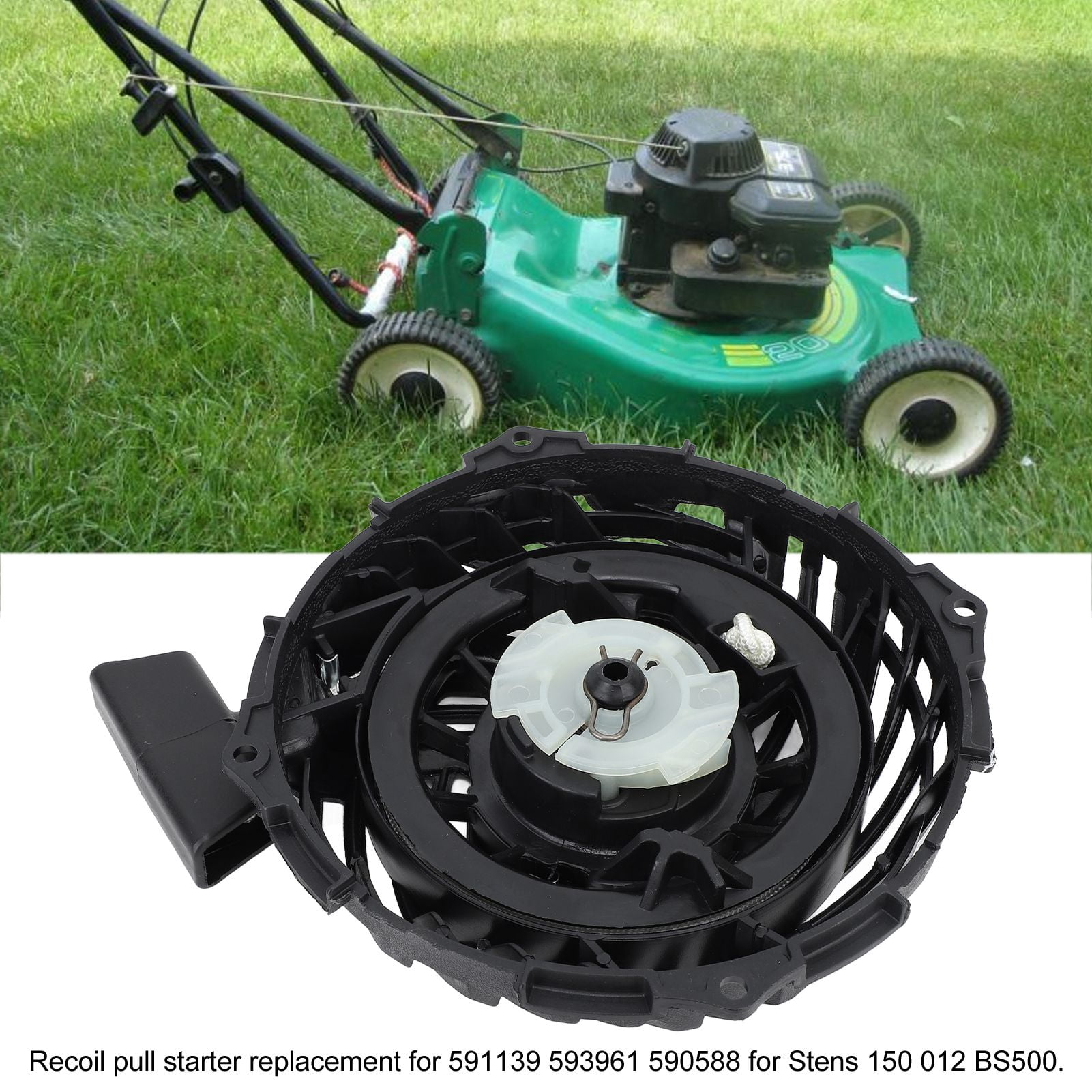 BIMZUC Recoil Pull Starter Replacement Assembly for 591139 593961 590588 Stens 150-012 BS500 Lawn Mower Engine Models, Garden Power Equipment Parts Replacement, Plastic Material, 16.3 oz / 462g