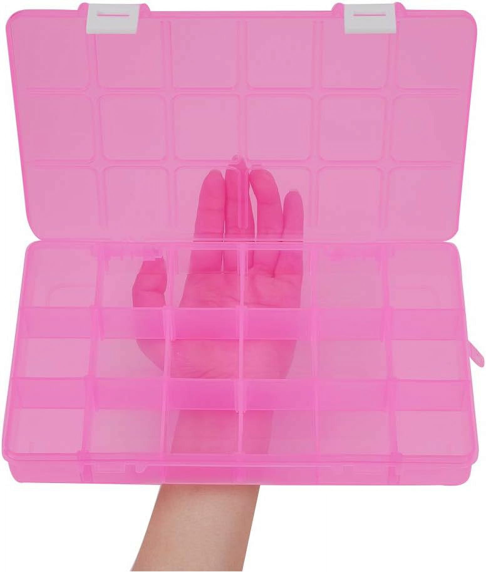 4 Pack 18 Grids Large Pink Transparent Plastic Storage Box Bead Organizer with Adjustable Dividers for Jewelry Beads Tools Craft Accessories and Other Small Items - 9.4x5.7x1.18 Inch Making DIY