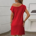 thumbnail image 7 of WRKEKC Summer Casual Dresses for Women, Womens Plus Size T-Shirt Dresses, Knee Length Dress for Women,Women's Casual Solid Color off Shoulder Summer Short Sleeve Round-Neck Dress, 7 of 7