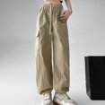 thumbnail image 4 of Owordtank Parachute Pants for Women Cargo Pants Women Baggy Drawstring High Rise Straight Leg Baggy Pants Jogger Sweatpants, 4 of 8