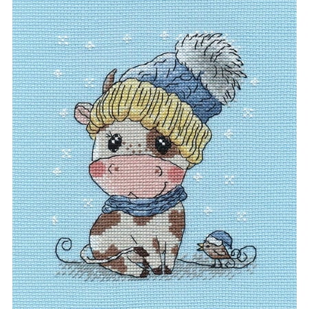 UPC: 4680021532122 | On a Walk Bull Cross-Stitch Kit on Aida Canvas Christmas Monochrome Animal Cross Stitch Kit by Oven 1328