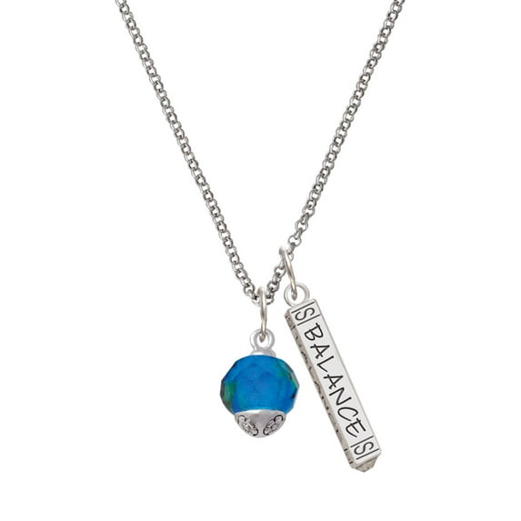 Delight Jewelry 12mm Faceted Teal Glass Spinner Silvertone Balance Bar Charm Necklace, 23"