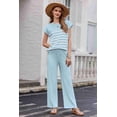 thumbnail image 2 of EKOUAER Pajama Set for Women 2 Piece Outfits Knit Sweater Sets Striped Top Wide Leg Long Pants Matching, 2 of 6