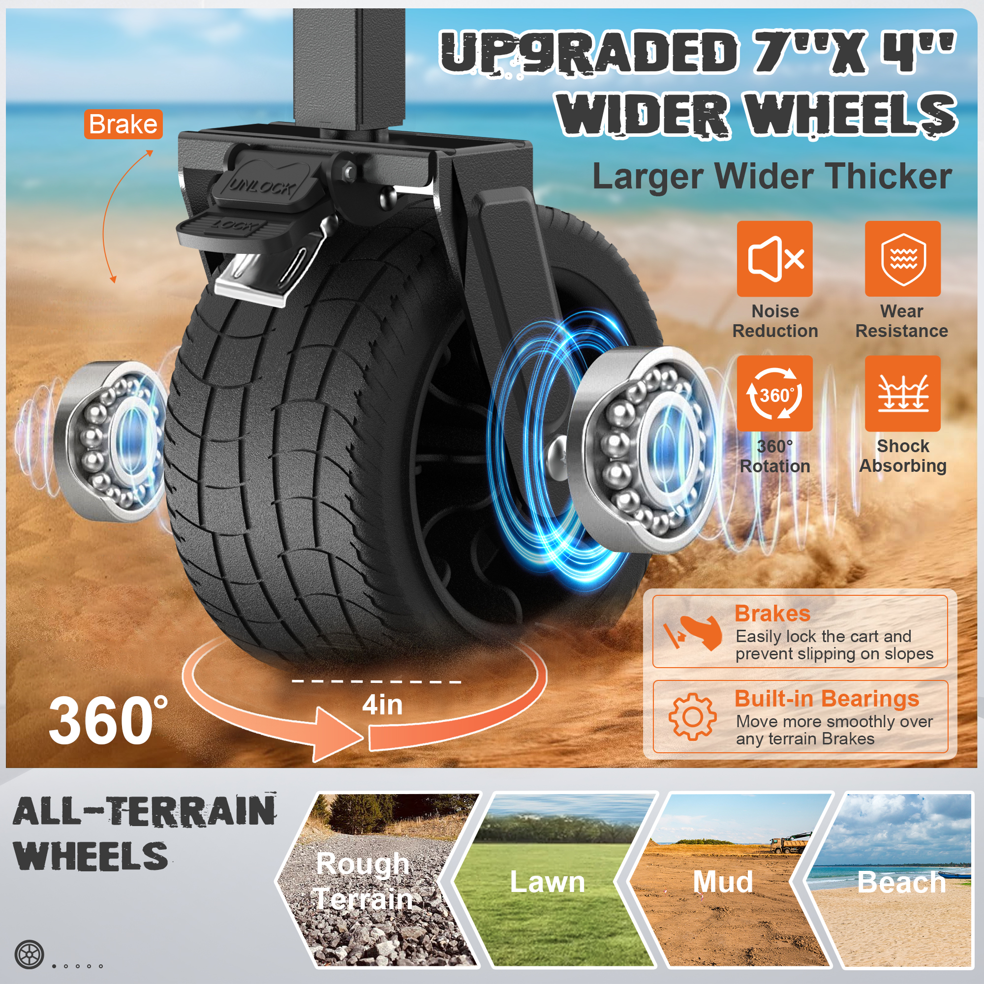 Qunler Large Collapsible Folding Wagon, 560 lbs Heavy Duty Big Bucket Utility Garden Cart with Oversized Tank Wheels for Sports, Shopping, Camping, Kids, Black