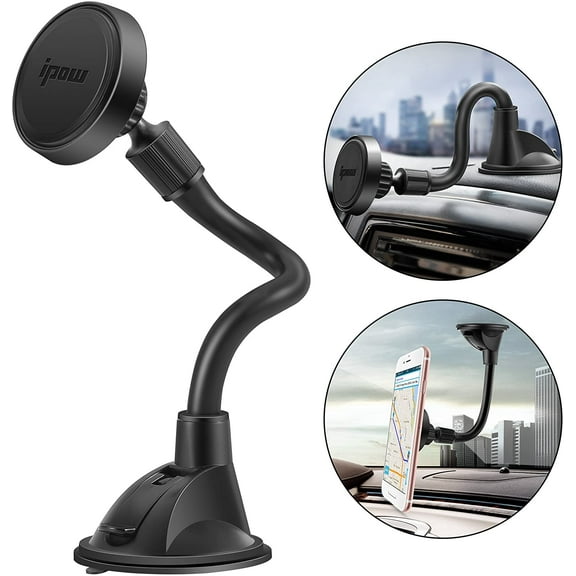 Walbest Long Arm Universal Magnetic Cradle Windshield Dashboard Cell Phone Mount Holder with 4 Metal Plates, Soft Firm Goose Arm & Enhanced Suction Cup