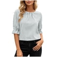 thumbnail image 4 of ClodeEU Women's Striped 3/4 Sleeve Blouse with Back Button ,Casual Loose Fit Shirt White,Women's Plus M, 4 of 8