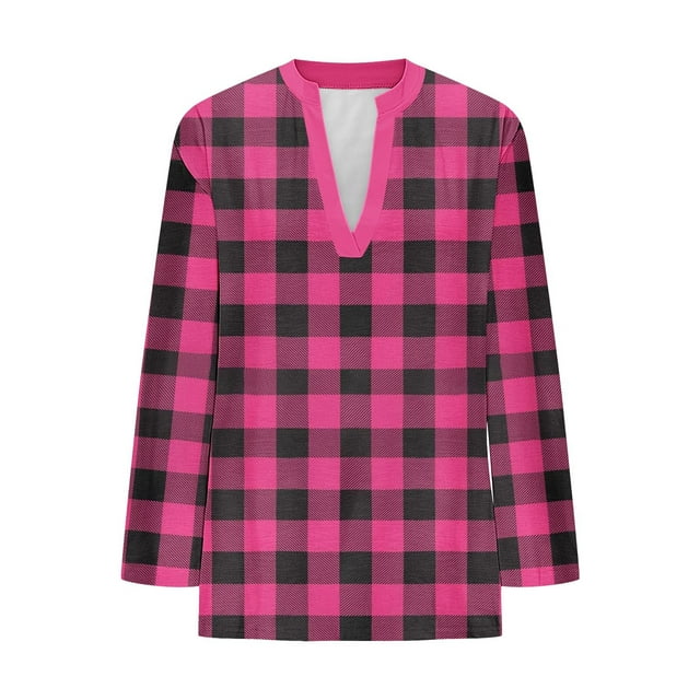 GreatBaby Women's V-Neck Three Quarter Sleeve T-Shirts Raglan Styles Loose Styles Button Details Tops Casual Wear Fall Daily Routines(Hot Pink#1,S)