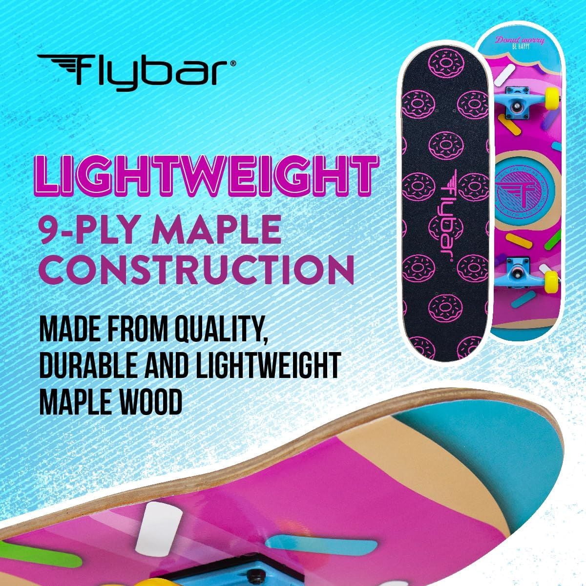 Flybar Complete Skateboard for Beginners – 31 Inch Kids Skateboard, Maple Wood Concave Double Kick Skateboard Deck, Lightweight, Non-Slip, for Boys and Girls, Ages 6 and Up
