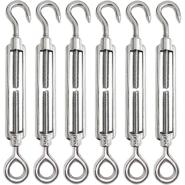 Tensor de alambre de 6 piezas Tensor de gancho Tensor de ojo Tensor de alambre Juego de tensor de acero inoxidable para trabajo pesado ajustable (m4) Hy
