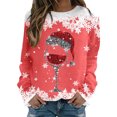 thumbnail image 1 of WEAIXIMIUNG Chandails en Molleton Grande Taille pour Femmes Mode Hiver Décontracté Rouge Verre Flocon de Neige Imprimé de Noël Col Rond Manches Longues Sweat à Capuche, 1 of 4