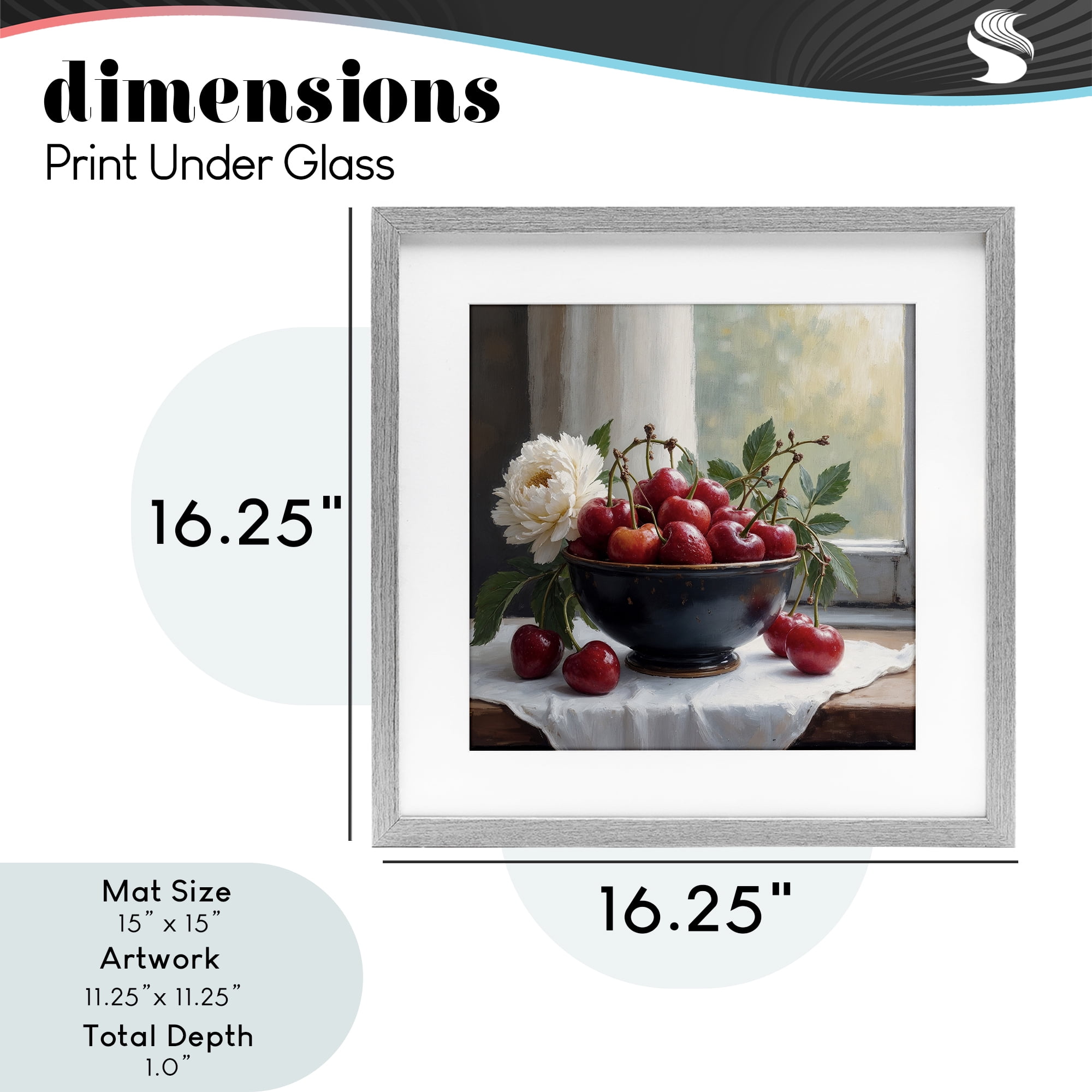 Cherry & Blossom Still Life Gray Framed Print Under Glass, design by Lettered and Lined