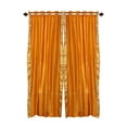 thumbnail image 3 of Lined Ring Top Sari Curtains 43" W X 24" L matching tiebacks- Handcrafted Mustard Indian Drapes with Lining, Offering Privacy and Insulation for Living Room/Bedroom/Dining Room, Sold in Pairs, 3 of 6
