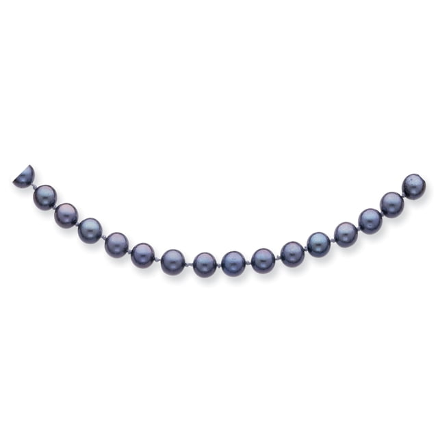 Collier de Perles de Culture Akoya en Or Blanc 14K Rond 6-7 mm Noir Saltwater 24 Pouces