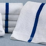 6 Large White Blue Center Stripe 24x48 Soft Bath Towels Perfect for Pool Gym Salon Hotel Motel Rental Room Soft Super Water Absorbent by Towels N More