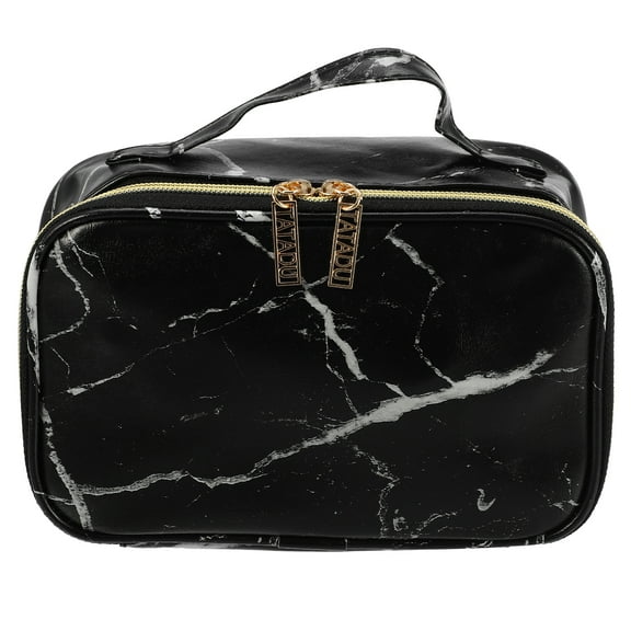 Unique Bargains Makeup Bag Marble Cosmetic Travel Bag Make Up Brush Organizer Bag Storage for Women Black 8"x5"x4"