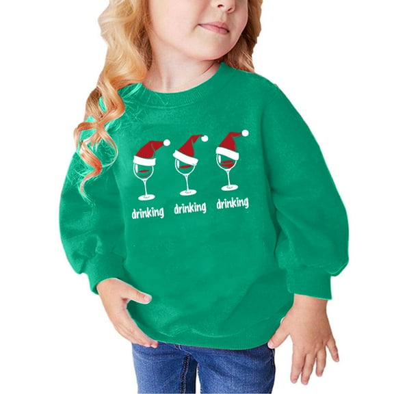 TFEOQRY Toddler Girls and Boys Christmas Sweatshirts Celebrating Christmas Printed Long Sleeve Hoodless Sweatshirt Green