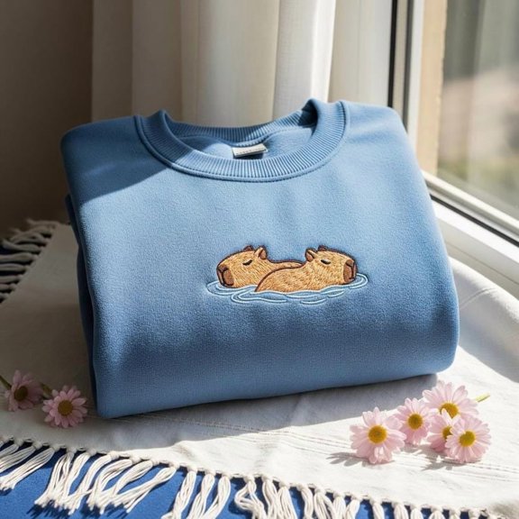 Capybara Lovers Embroidered Sweatshirt, Cozy Animal Crewneck, Nature Lovers Shirt, Gift For Girlfriend