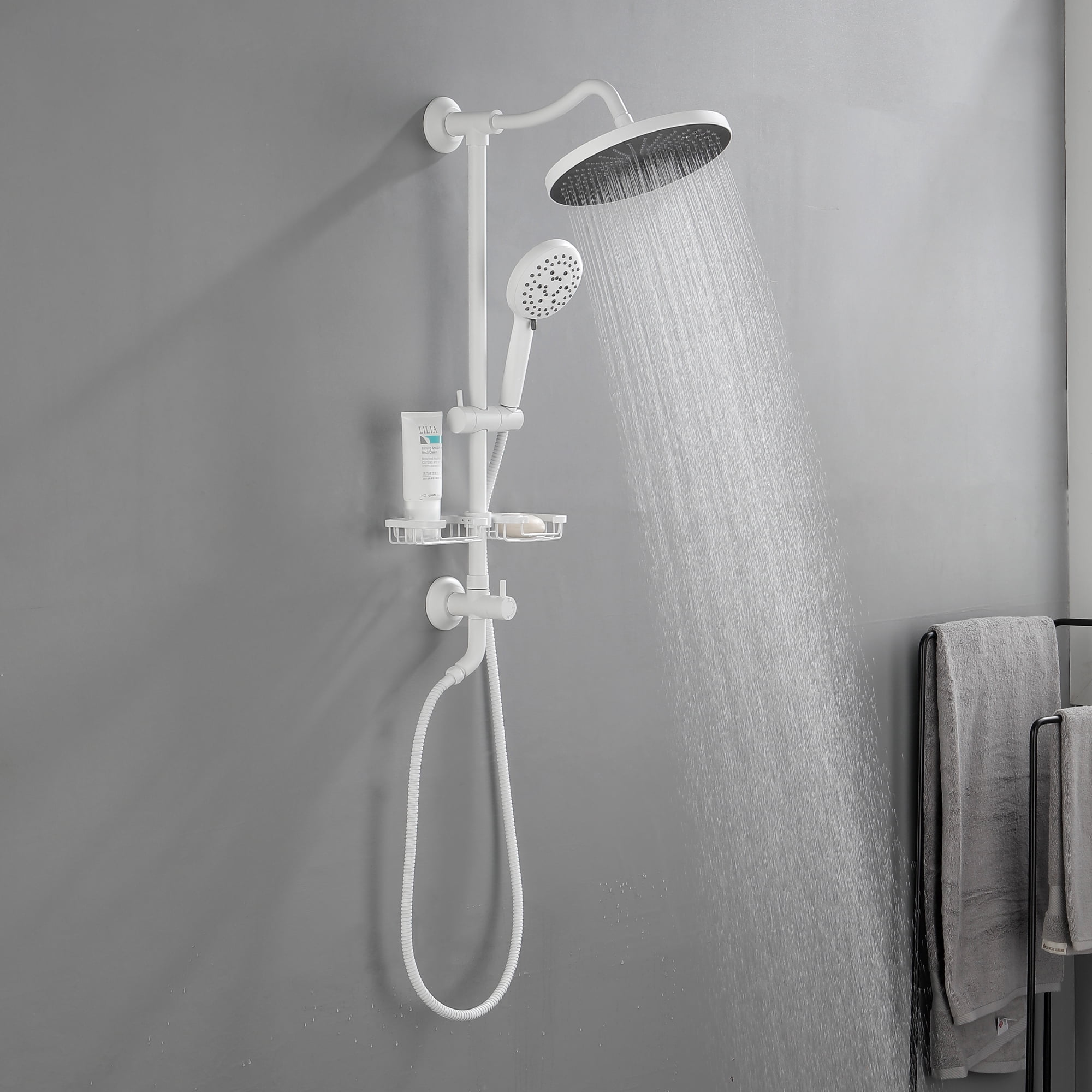 Shower System, With 10" Rain Shower head, 4-Function Handheld Shower Head, Adjustable Slide Bar And Soap Dish