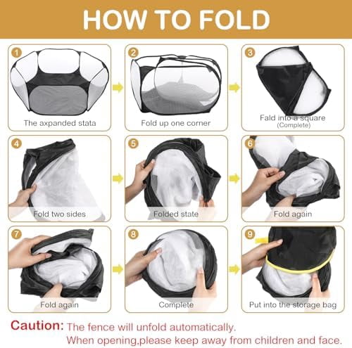 Hamster Playpen with Mat Small Animal Cage Tent Breathable Transparent Guinea Pig Playpen Waterproof Portable Yard Fence Mat Foldable Exercise Playpen Outdoor Indoor (Black,Star)