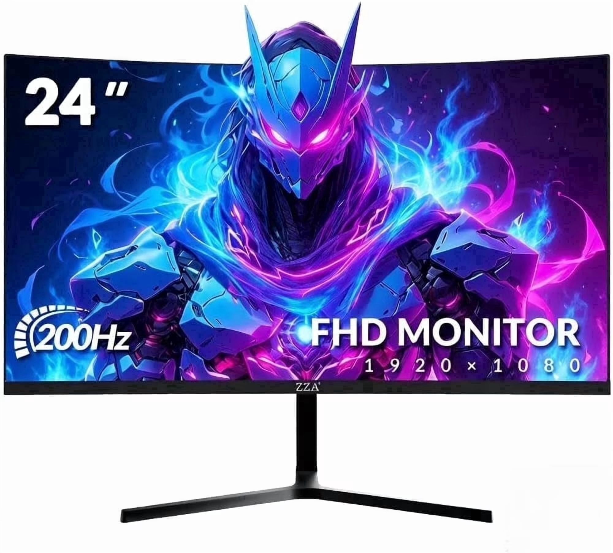 ZZA 24 Inch Curved Gaming Monitor 200Hz/180Hz FHD 1080P Frameless Display, AMD FreeSync, 1ms Low Motion Blur, Eye Care, DisplayPort & HDMI, VESA Mount,for PC Gaming,PS5,Home Office – Black