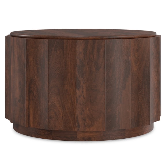 Simpli Home Trenton SOLID MANGO WOOD 32 inch Wide Round Contemporary Coffee Table in Walnut Brown, Fully Assembled