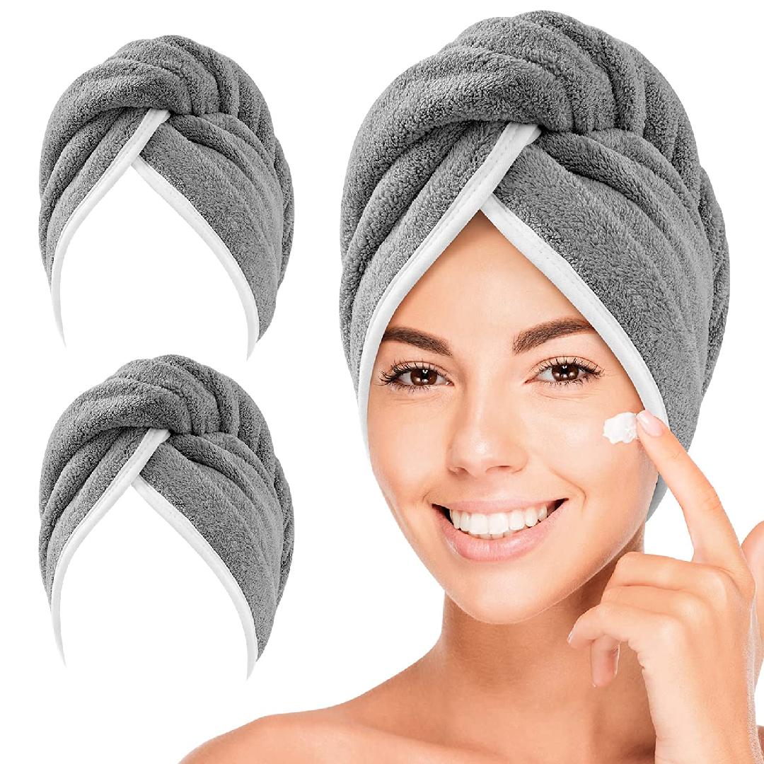 Microfiber Hair Towels Wrap for Women, 2 Pack Thick Hair Drying Towels