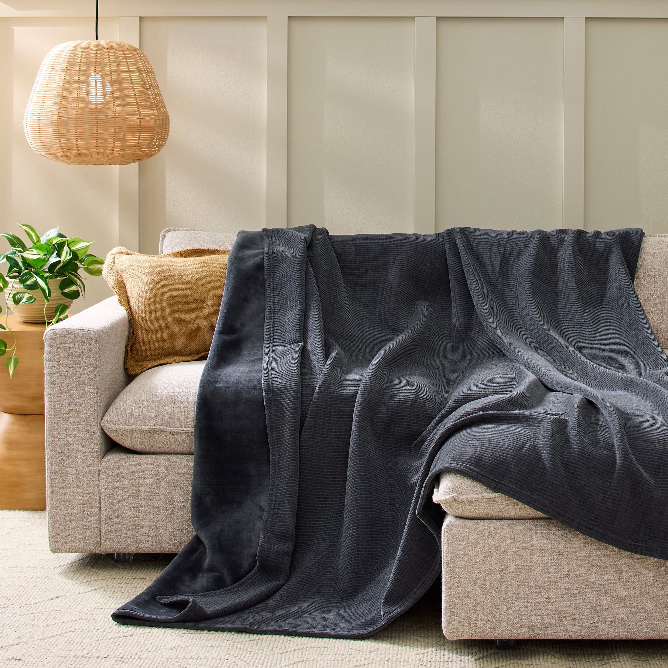 Better Homes & Gardens Reversible Chenille-to-Plush Bed Blanket, Greystone, King Size, 108 x 92 in