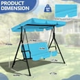 thumbnail image 3 of Gartoo 3 Seat Outdoor Patio Swing with Converting Canopy, Cushioned Steel Frame Porch Canopy Swing Chair, Swing Glider Hammock for Patio, Garden, Blue, 3 of 9