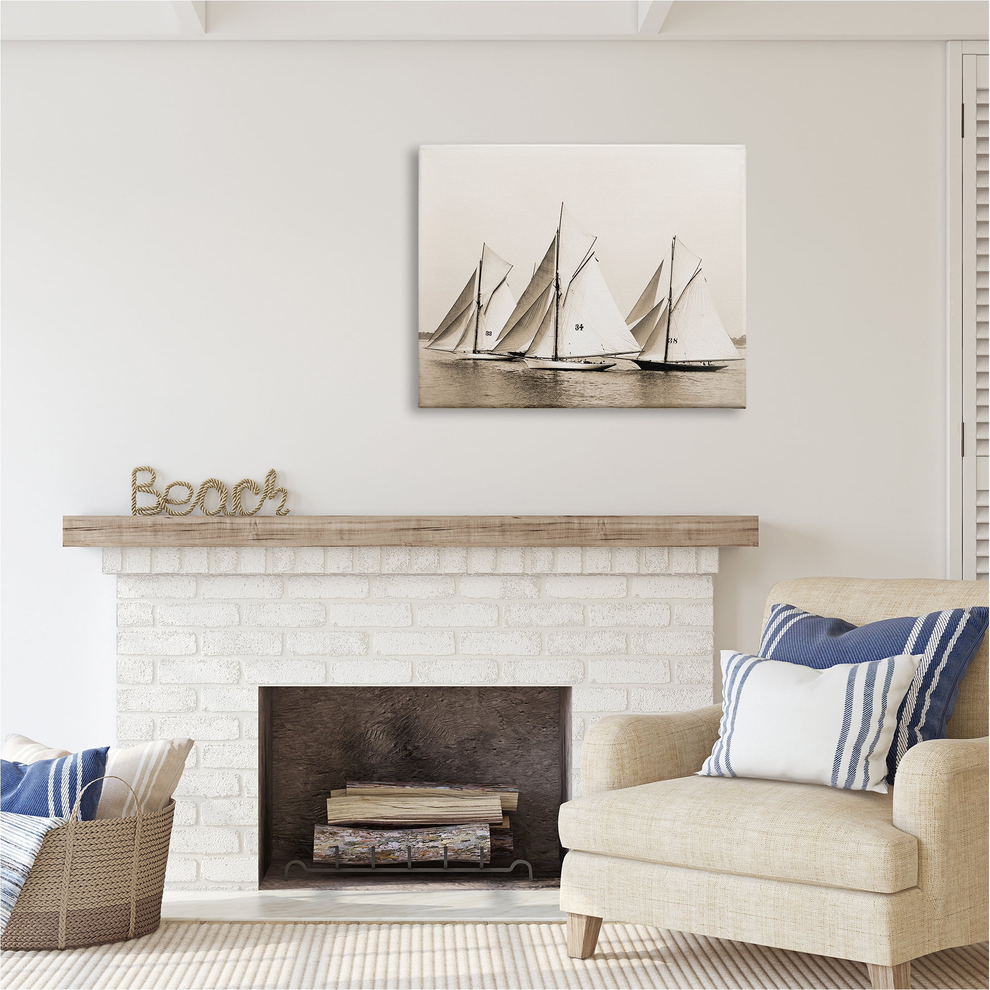 Stupell Industries Vintage Sailboat Fleet Transportation Photography Gallery Wrapped Canvas Art Print Wall Art, 40 x 30