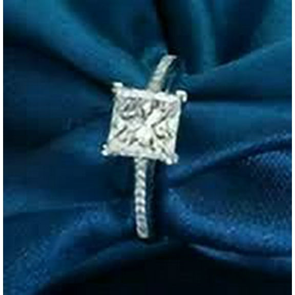 5Ct Princess Cut Simulated Solitaire Engagement Ring Band 14K White Gold Finish